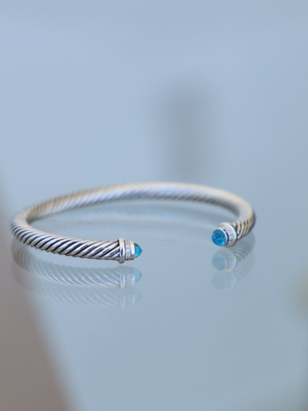David Yurman Women's 5mm Sterling Silver Blue Topaz Diamonds Bracelet size Small - Picture 3 of 7